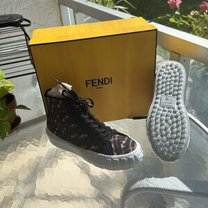 Fendi Black and White High-Top Sneakers